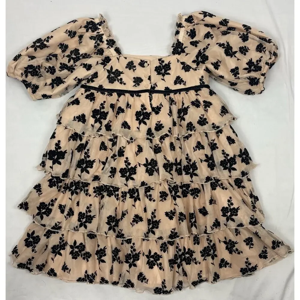 Janie and Jack Girls Grand Entrance Dress Almond Latte Floral Velvet Ruffle 10